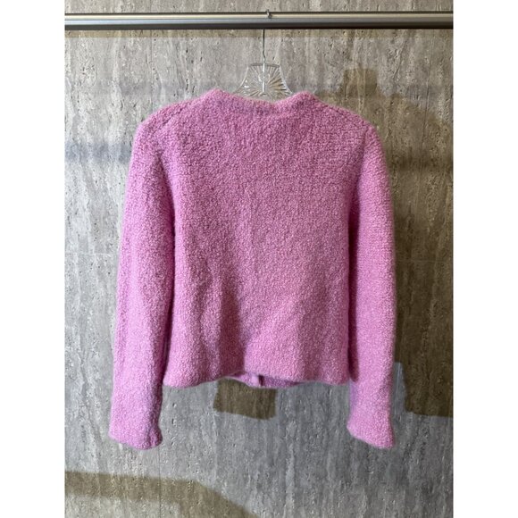Miu Miu Pink Bouclé Wool-Blend Button-Up Cardigan With Pockets - Picture 2 of 16